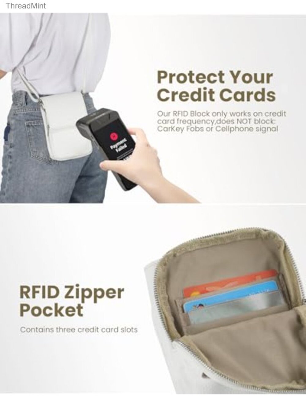 Genuine Leather Crossbody Bag with RFID Blocking Card Slots, Adjustable Strap,